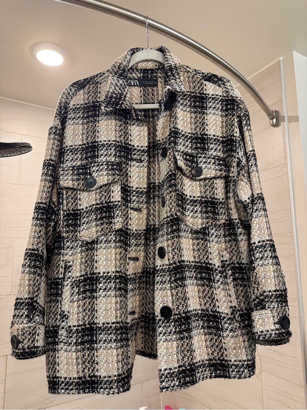 Zara Black & Cream Plaid Tweed Shacket